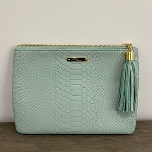 GIGI NEW YORK Light Blue Leather Clutch with Tassel Detail